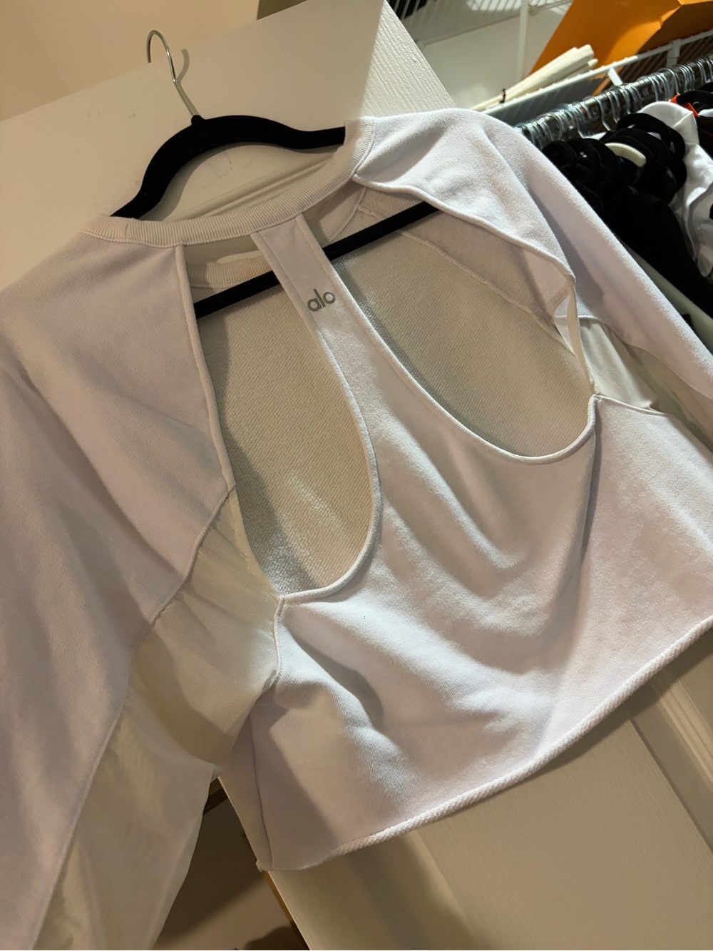 ALO Yoga White Open-Back Long Sleeve Crop Top